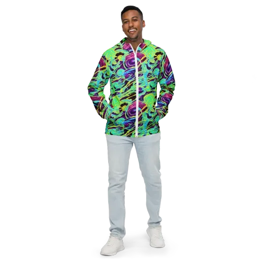 Biomorphic Beat on a Men's Windbreaker