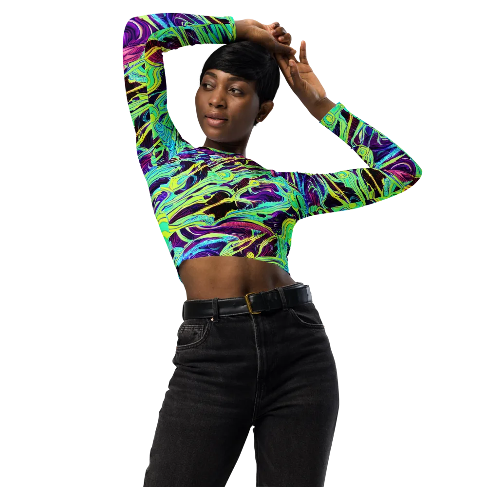 Biomorphic Beat on Long Sleeve Crop Top — Front