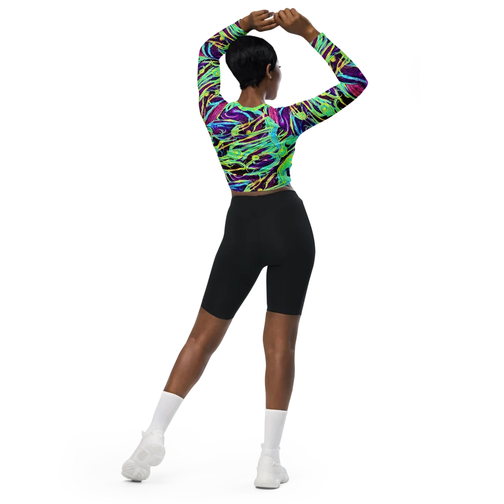 Biomorphic Beat on Long Sleeve Crop Top — Back