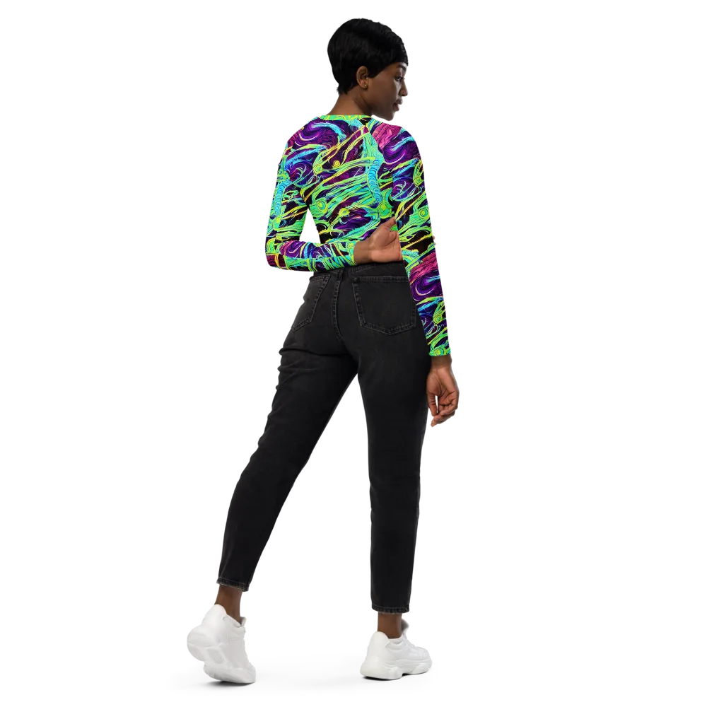 Biomorphic Beat on Long Sleeve Crop Top — Right Back