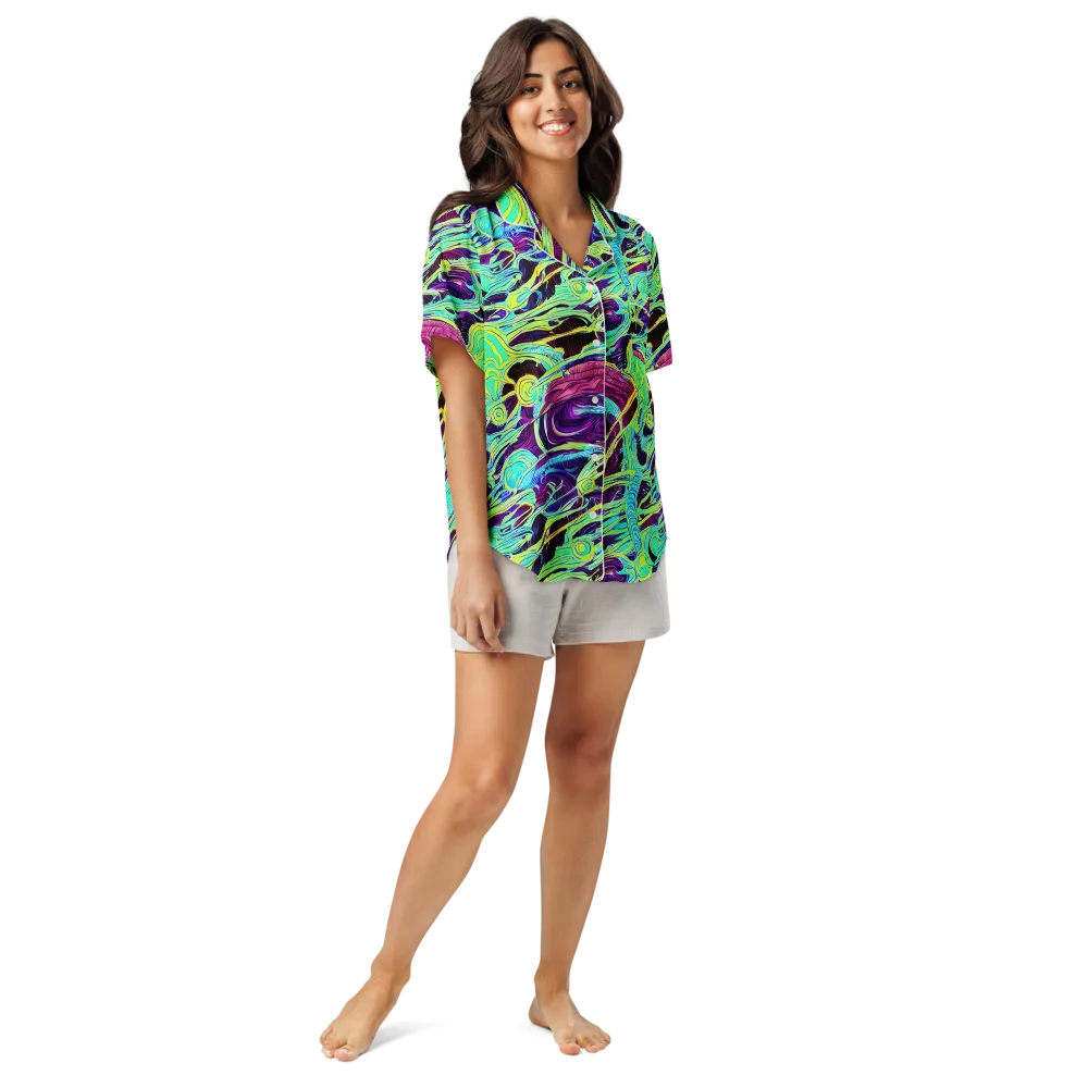 Biomorphic Beat on Women's Short Sleeve Pajama Top — Front