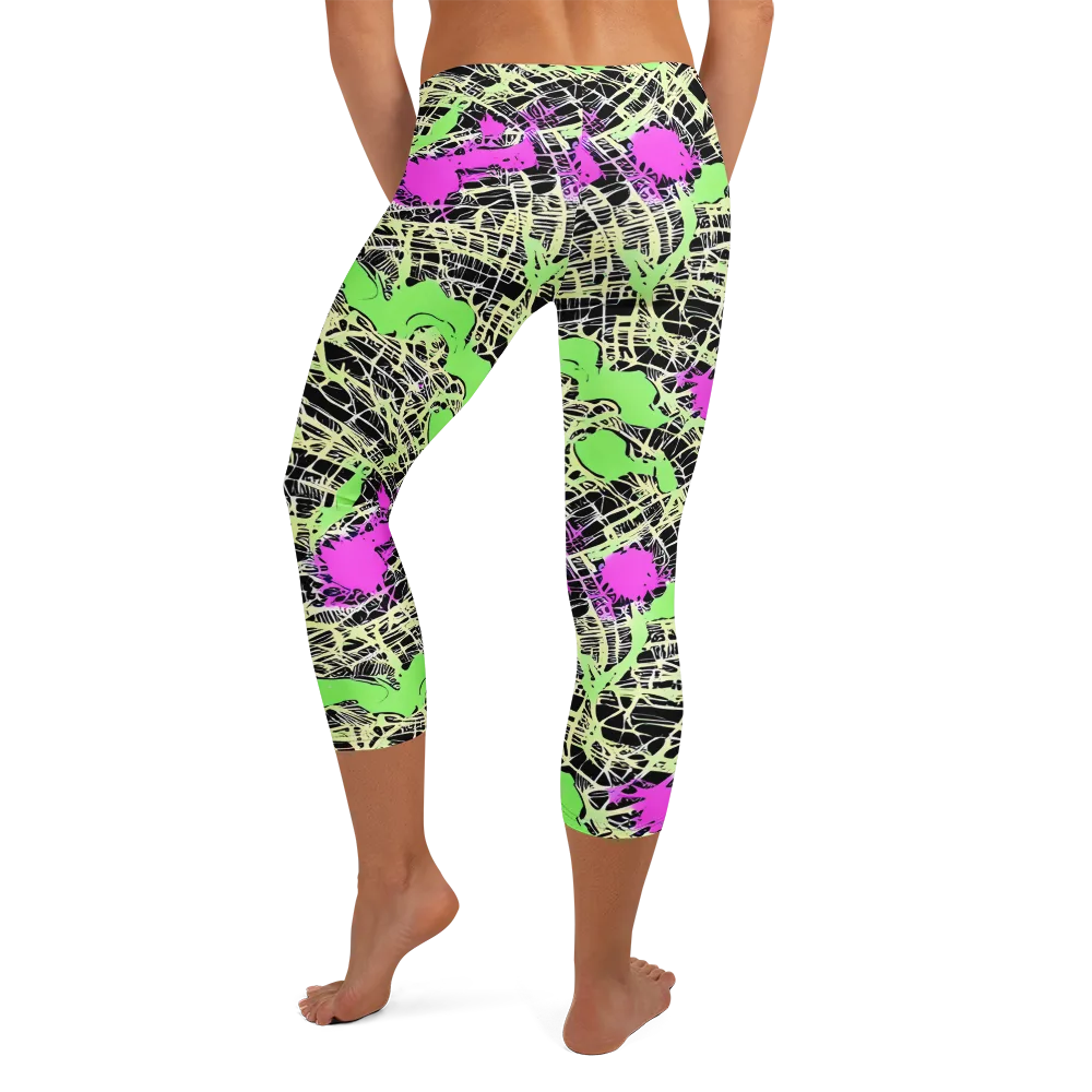 Neon Jungle Riot on Capri Leggings — Back