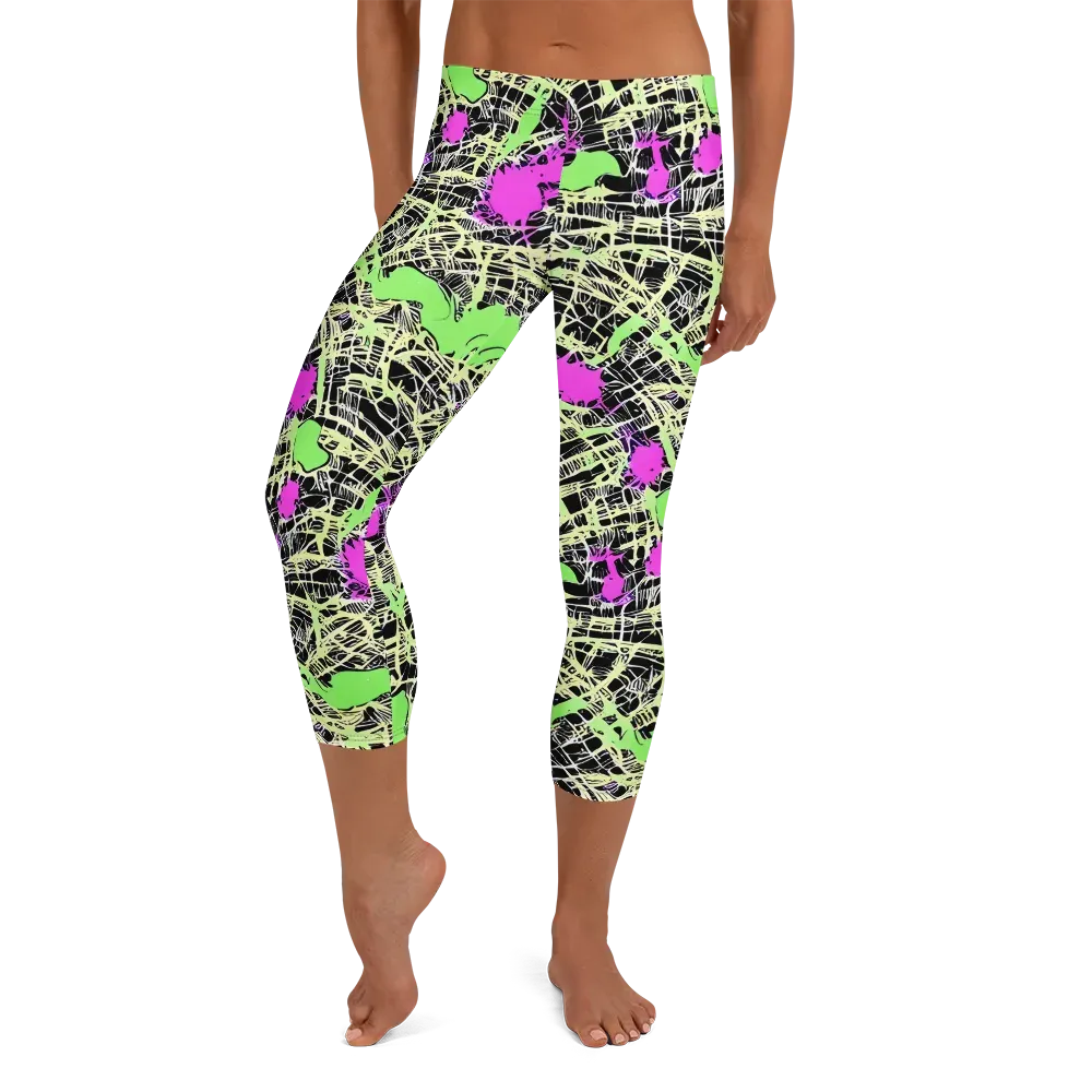 Neon Jungle Riot on Capri Leggings — Front