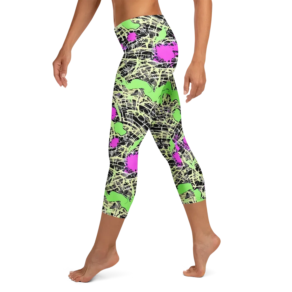 Neon Jungle Riot on Capri Leggings — Left