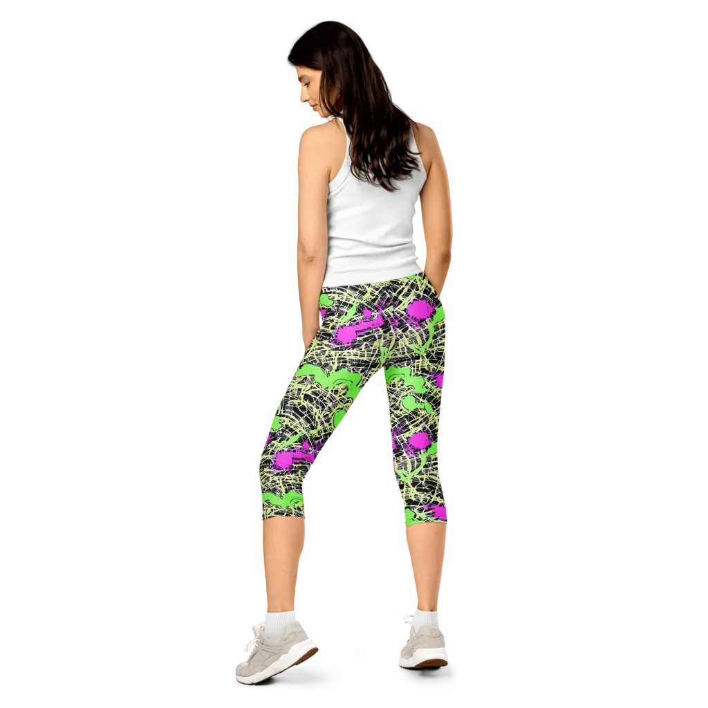 Neon Jungle Riot on Capri Leggings — Back
