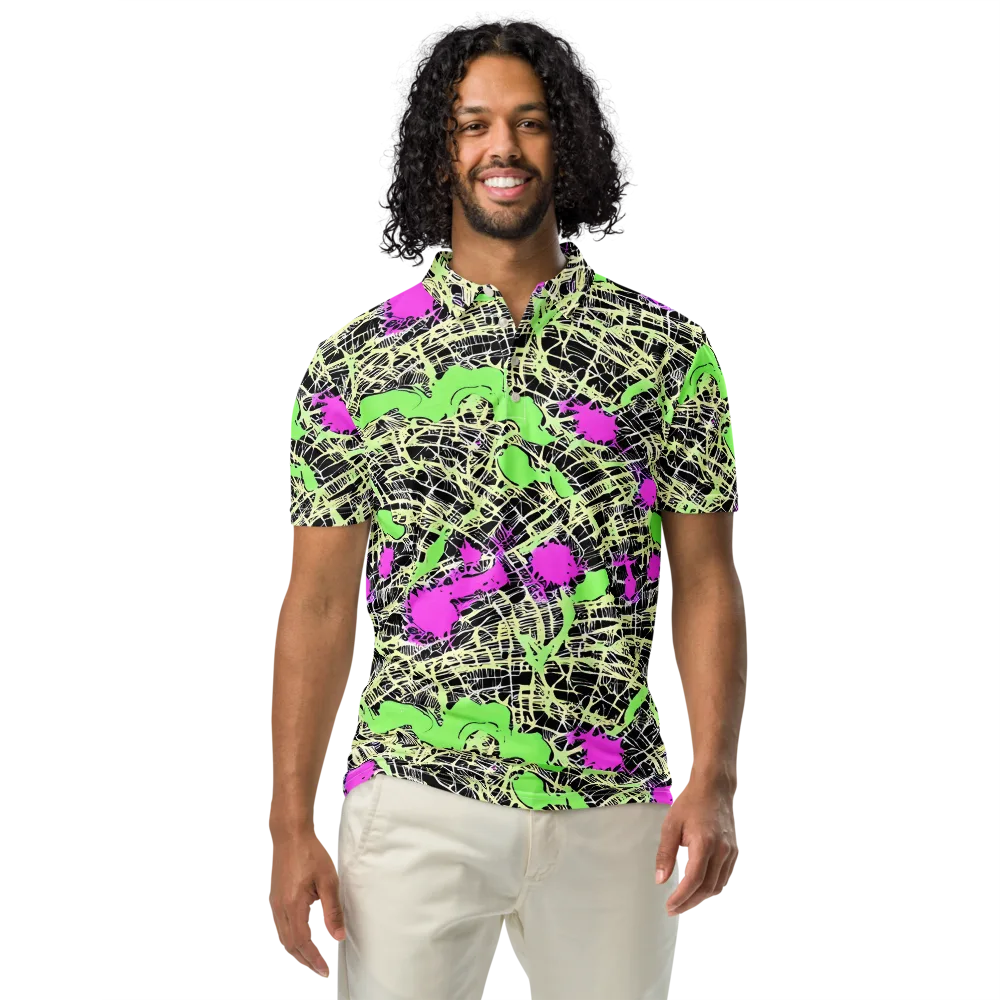 Neon Jungle Riot on Men's Slim Fit Polo Shirt — Front