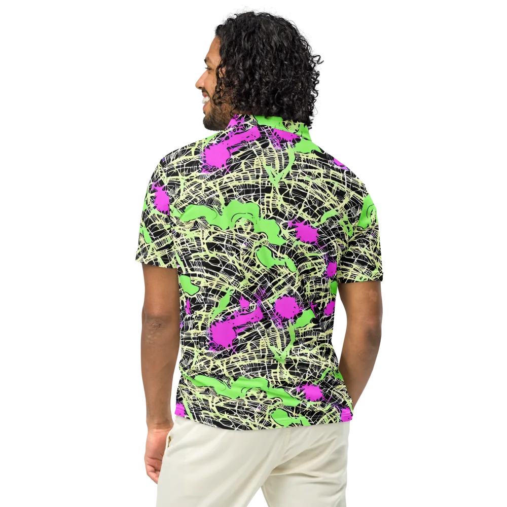 Neon Jungle Riot on Men's Slim Fit Polo Shirt — Back
