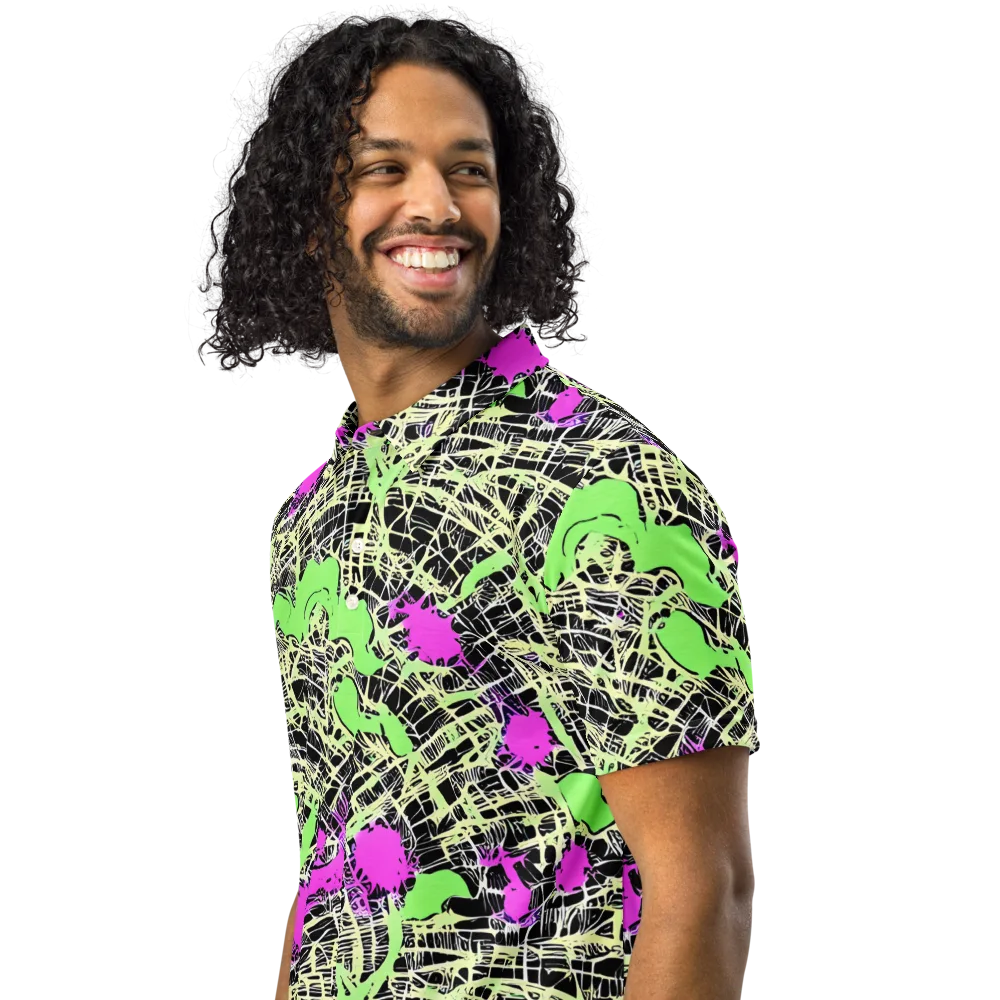 Neon Jungle Riot on Men's Slim Fit Polo Shirt — Left Front