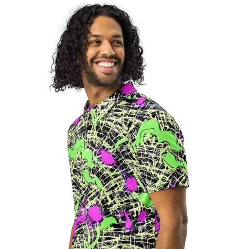Neon Jungle Riot on a Men's Slim Fit Polo Shirt