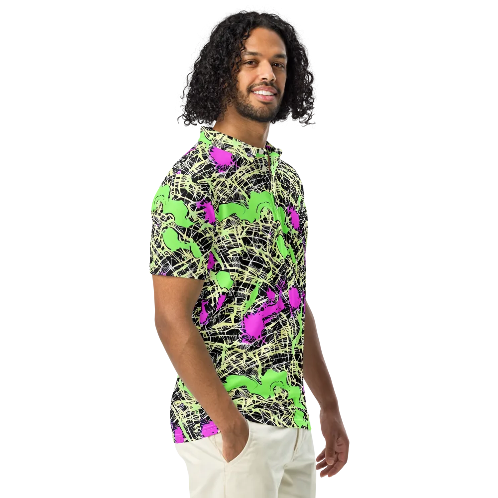 Neon Jungle Riot on Men's Slim Fit Polo Shirt — Right Front