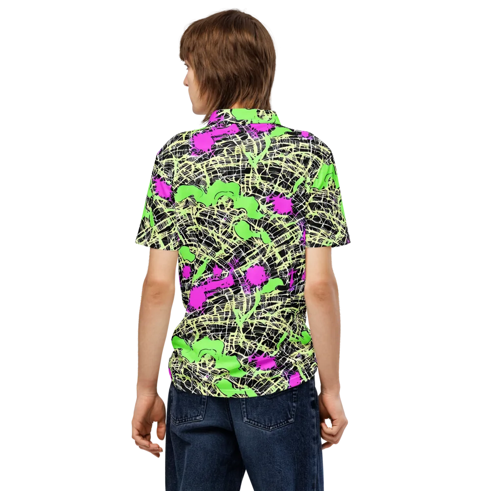 Neon Jungle Riot on Men's Slim Fit Polo Shirt — Back