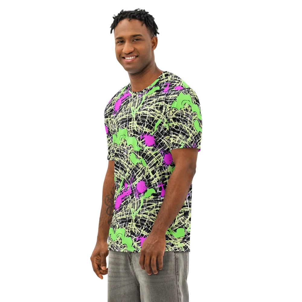Neon Jungle Riot on Men's Cotton Crew Neck T-Shirt — Left Front