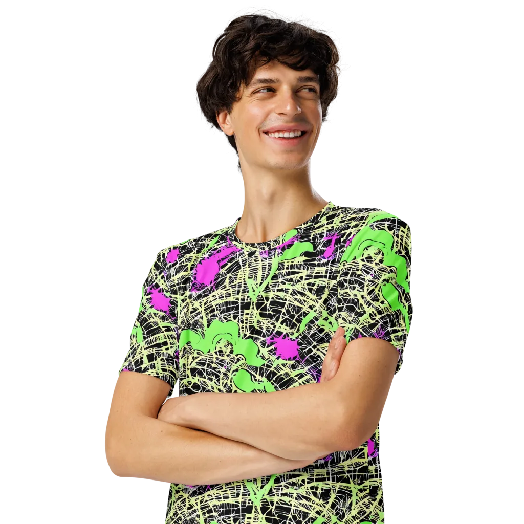 Neon Jungle Riot on Men's Crew Neck T-Shirt — Left Front