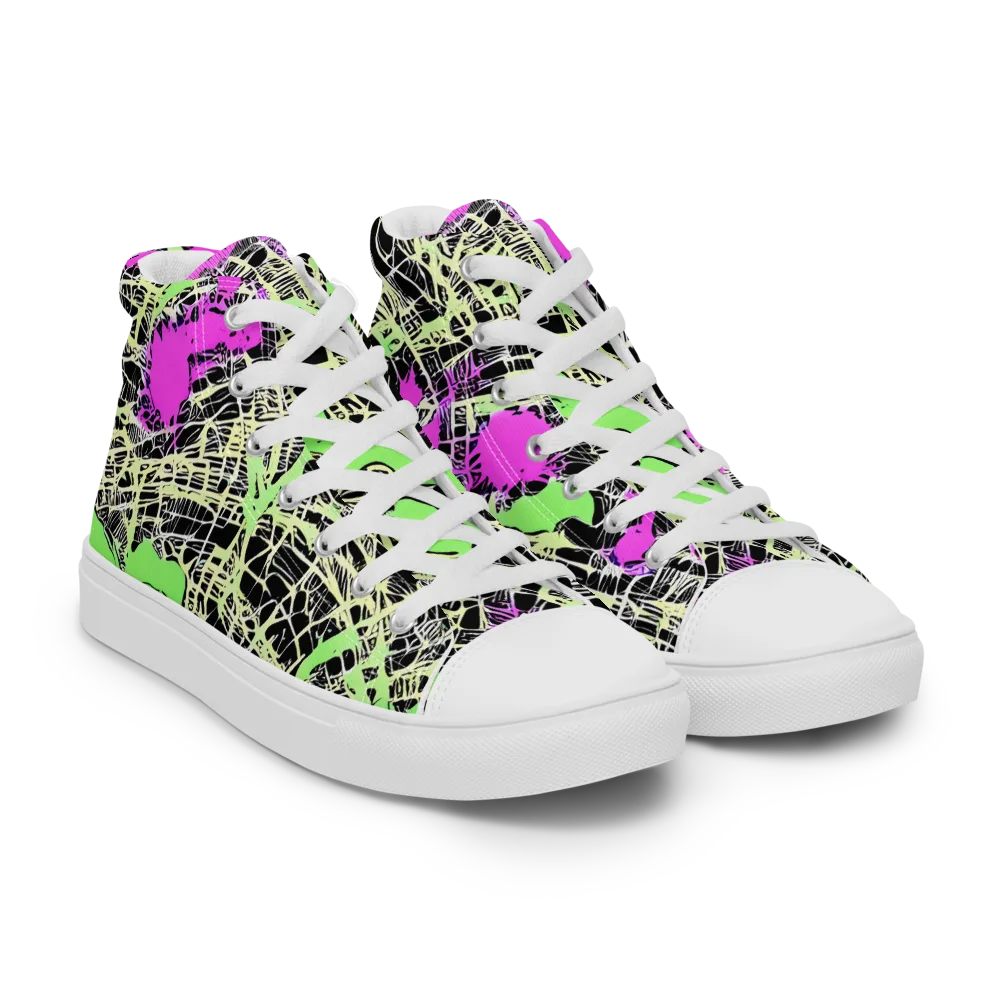 Neon Jungle Riot on Men's High Top Canvas Shoes — Right Front