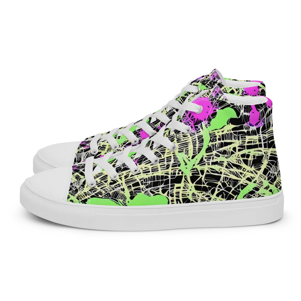 Neon Jungle Riot on Men's High Top Canvas Shoes — Left