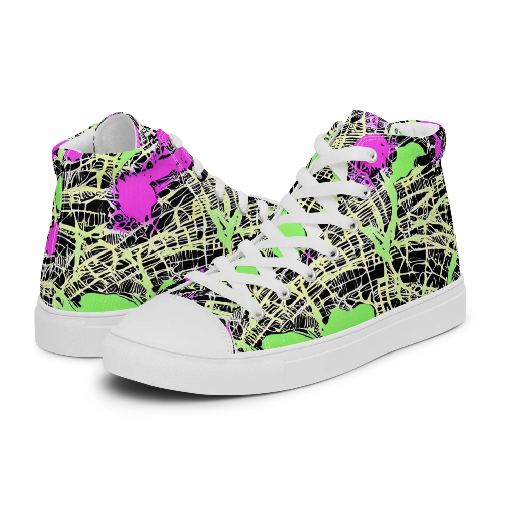 Neon Jungle Riot on Men's High Top Canvas Shoes — Left