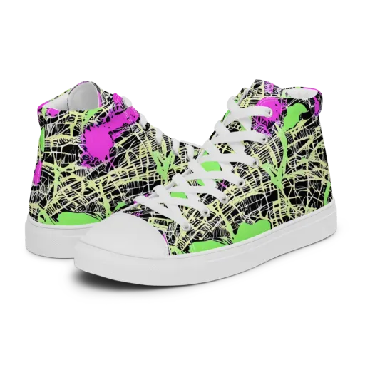 Neon Jungle Riot on a Men's High Top Canvas Shoes