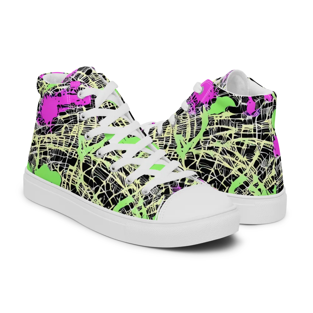 Neon Jungle Riot on Men's High Top Canvas Shoes — Right