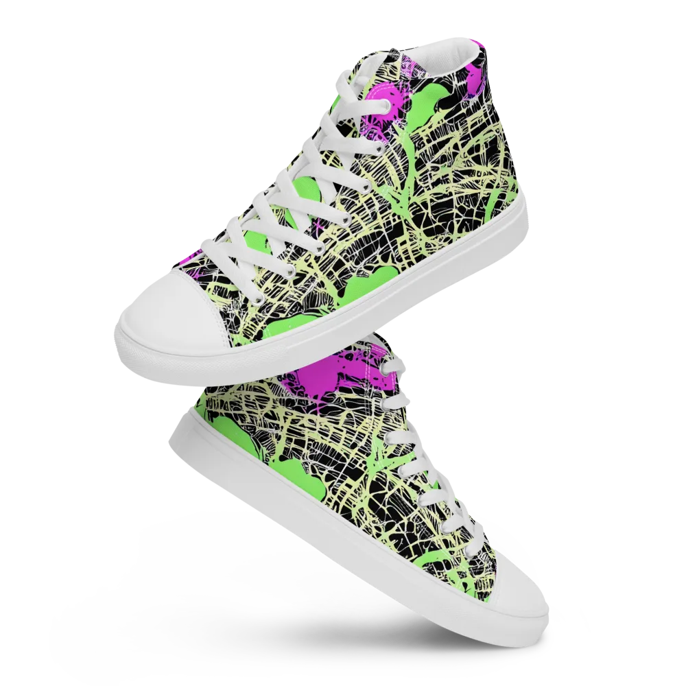 Neon Jungle Riot on Men's High Top Canvas Shoes — Front