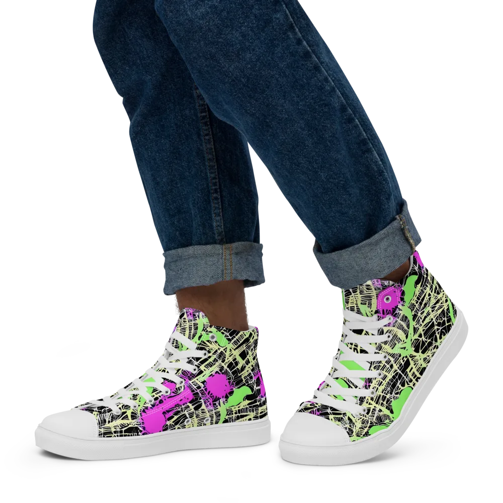 Neon Jungle Riot on Men's High Top Canvas Shoes — Left