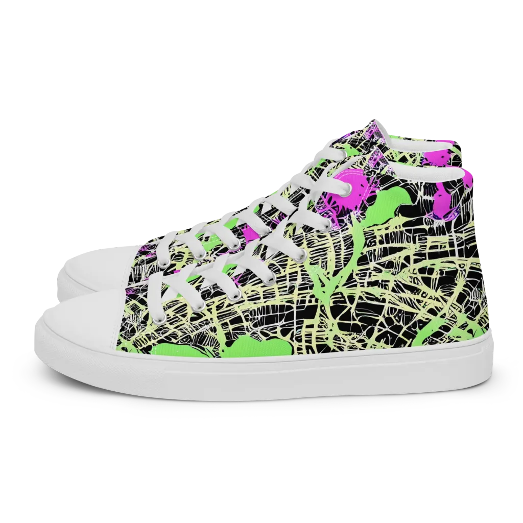 Neon Jungle Riot on Women's High Top Canvas Shoes — Left