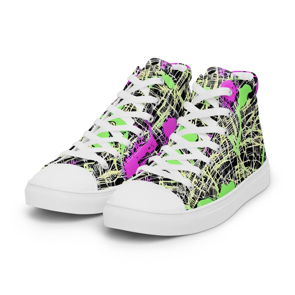 Neon Jungle Riot on Women's High Top Canvas Shoes — Left Front