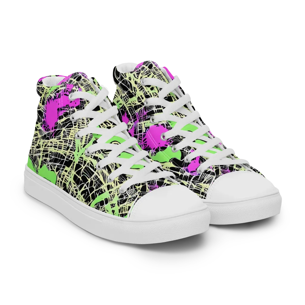 Neon Jungle Riot on Women's High Top Canvas Shoes — Right Front