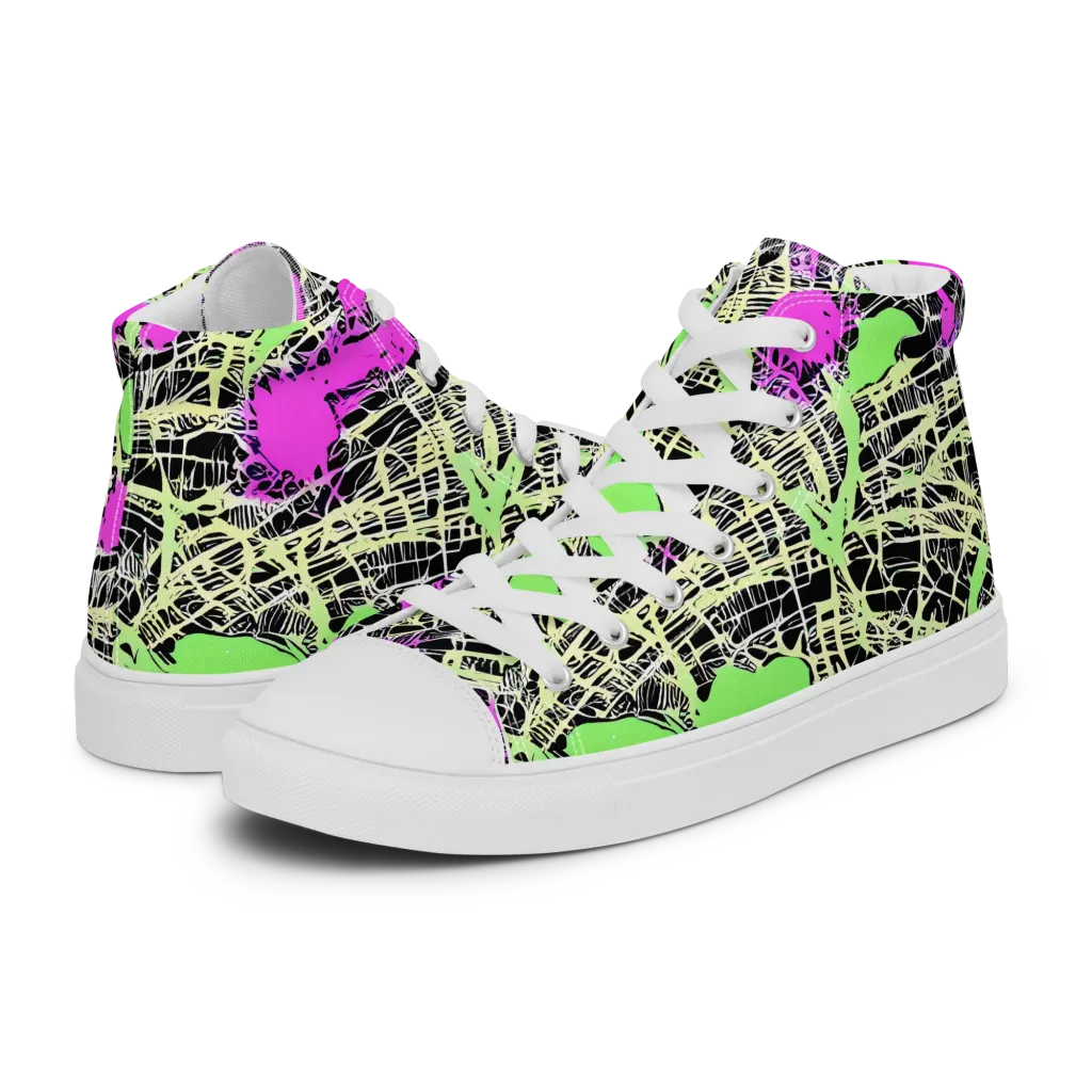 Neon Jungle Riot on Women's High Top Canvas Shoes — Left
