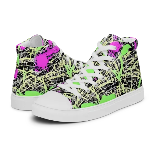 Neon Jungle Riot on a Women's High Top Canvas Shoes