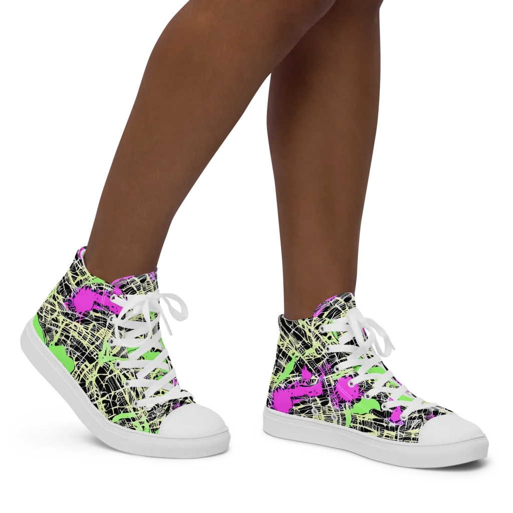 Neon Jungle Riot on Women's High Top Canvas Shoes — Right
