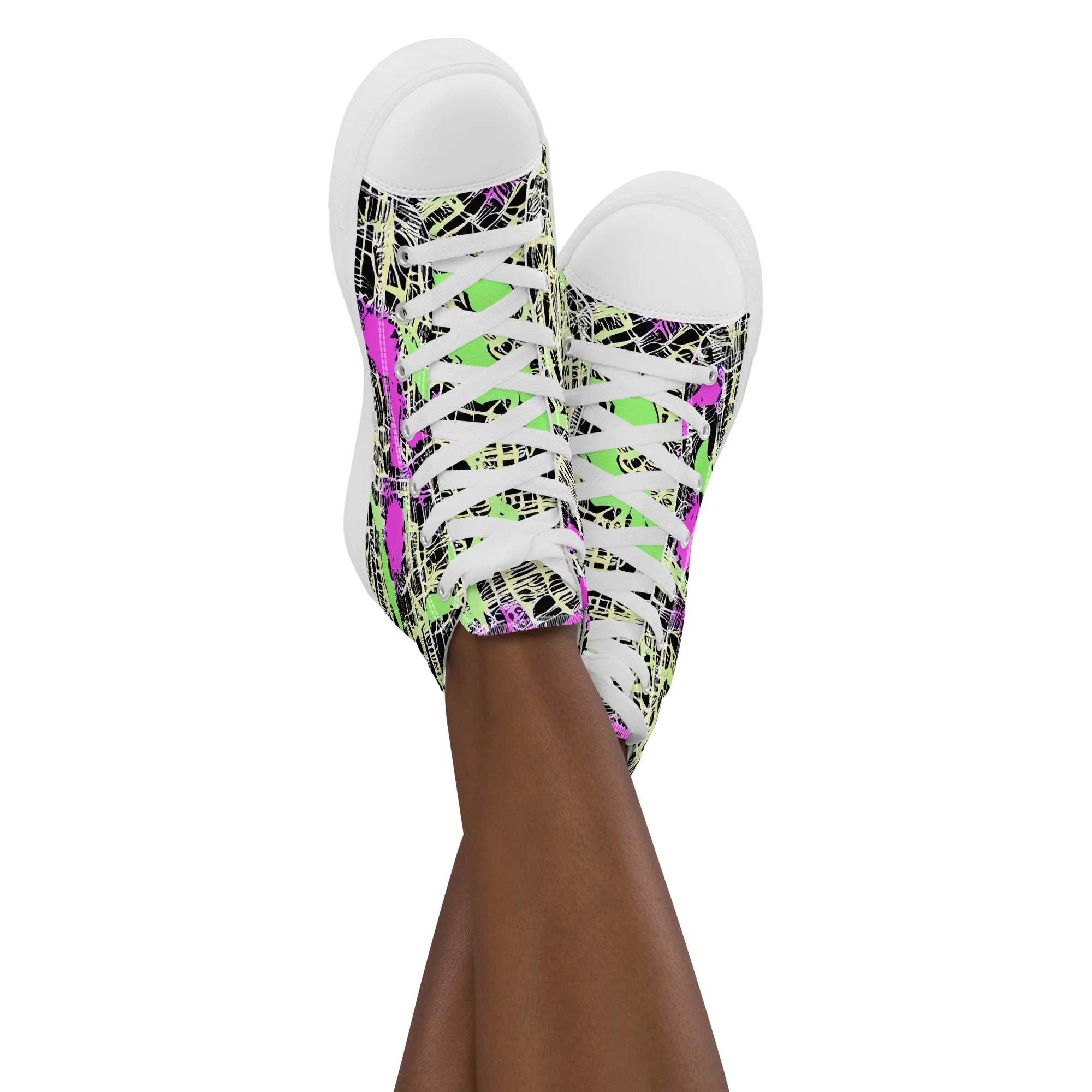 Neon Jungle Riot on Women's High Top Canvas Shoes — Front