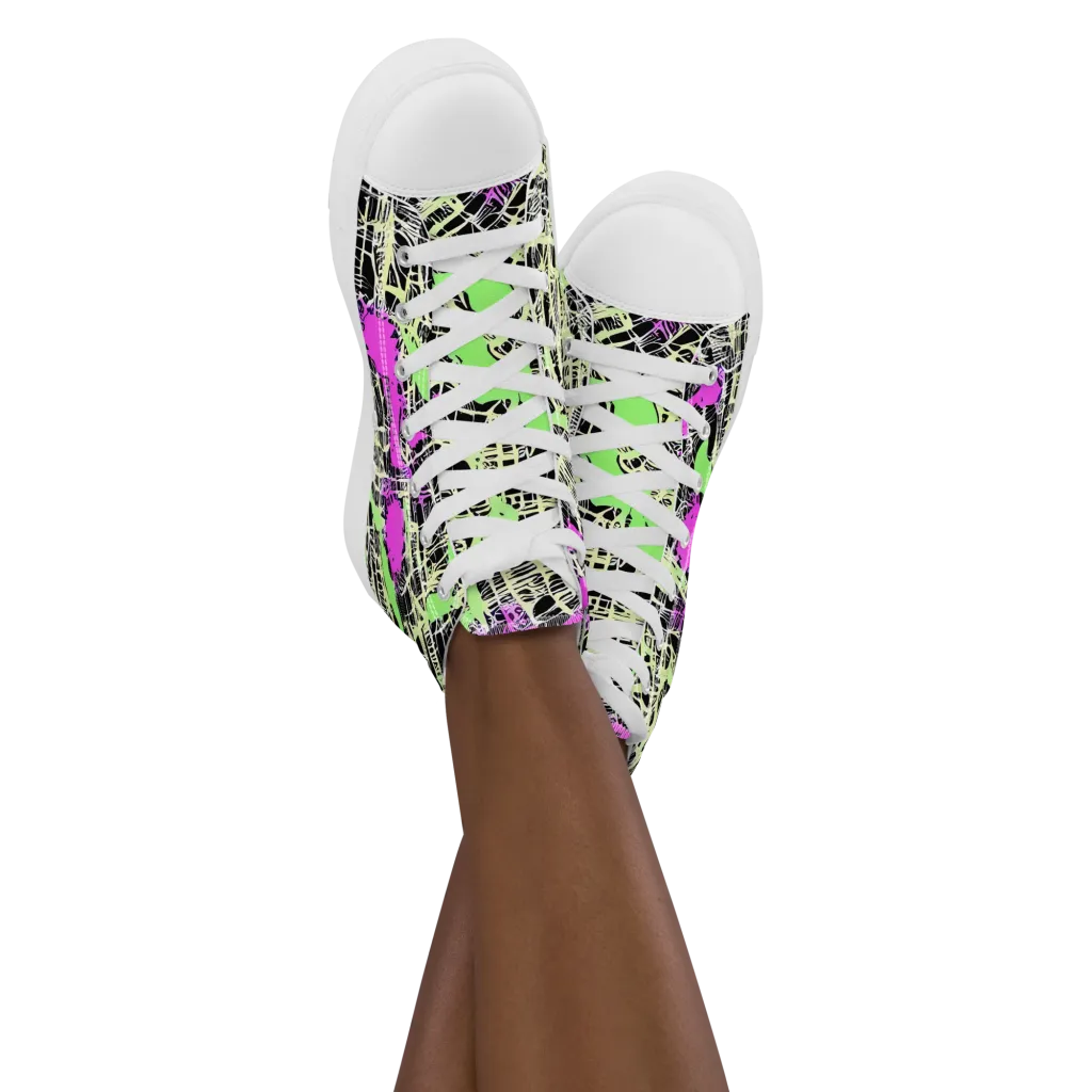 Neon Jungle Riot on Women's High Top Canvas Shoes — Front