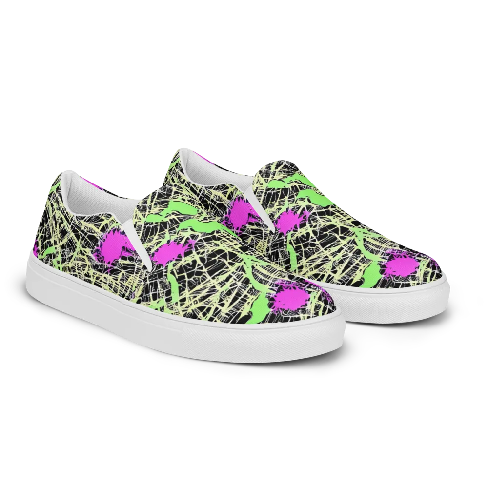 Neon Jungle Riot on Men's Slip-On Canvas Shoes — Right Front