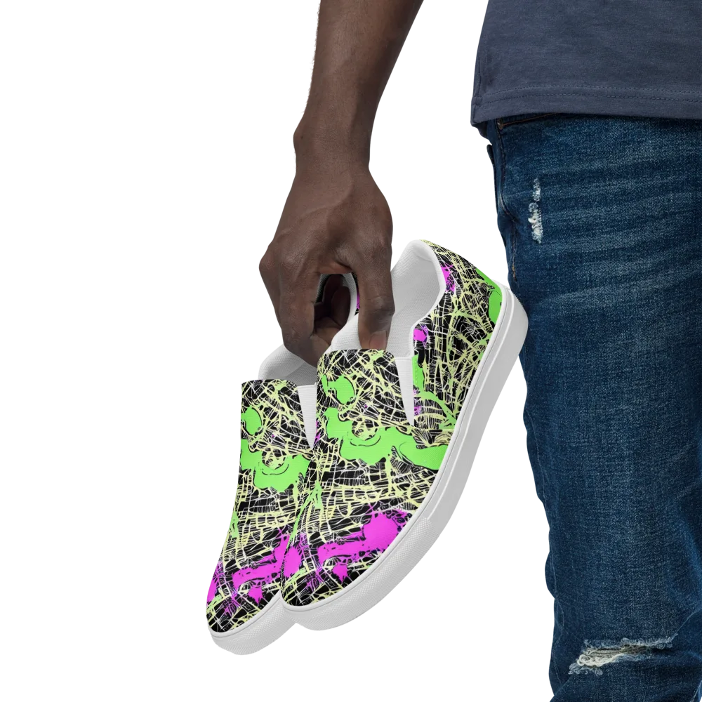Neon Jungle Riot on Men's Slip-On Canvas Shoes — Left Front