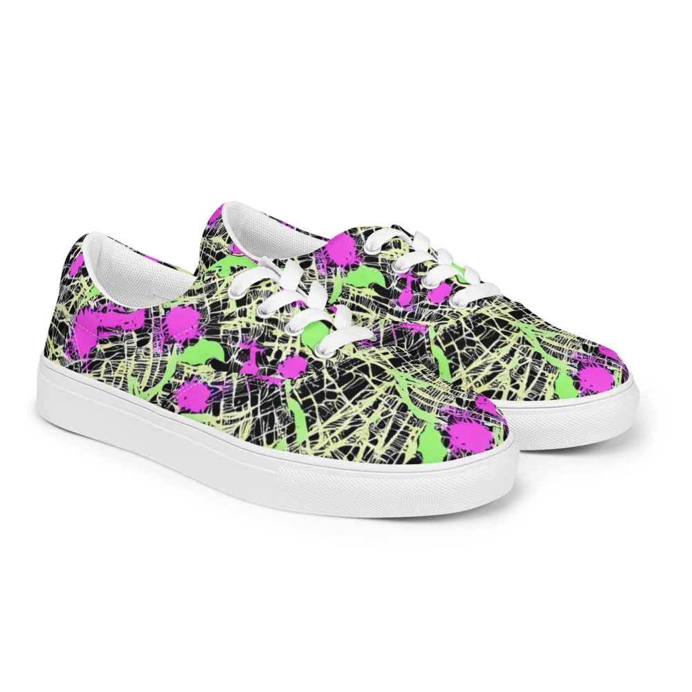 Neon Jungle Riot on Men's Lace-Up Canvas Shoes — Right Front
