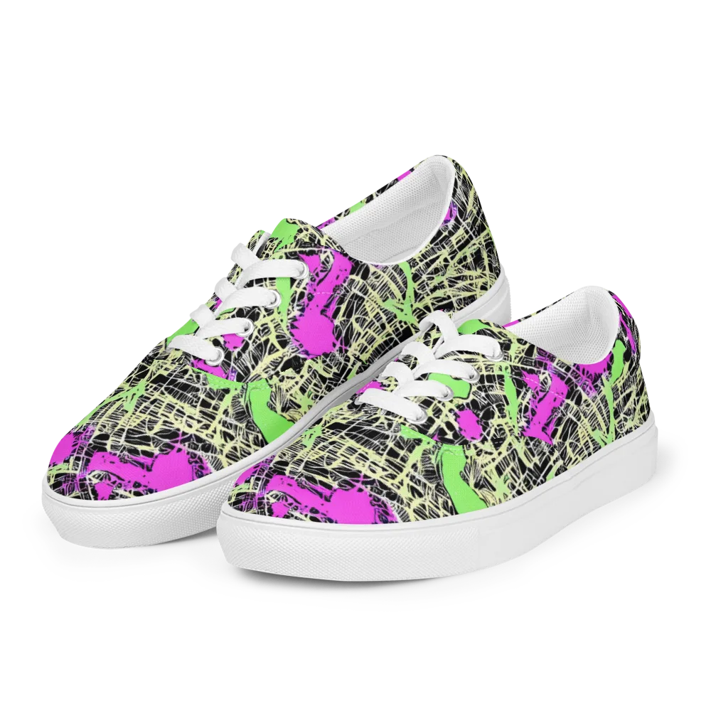 Neon Jungle Riot on Men's Lace-Up Canvas Shoes — Left Front