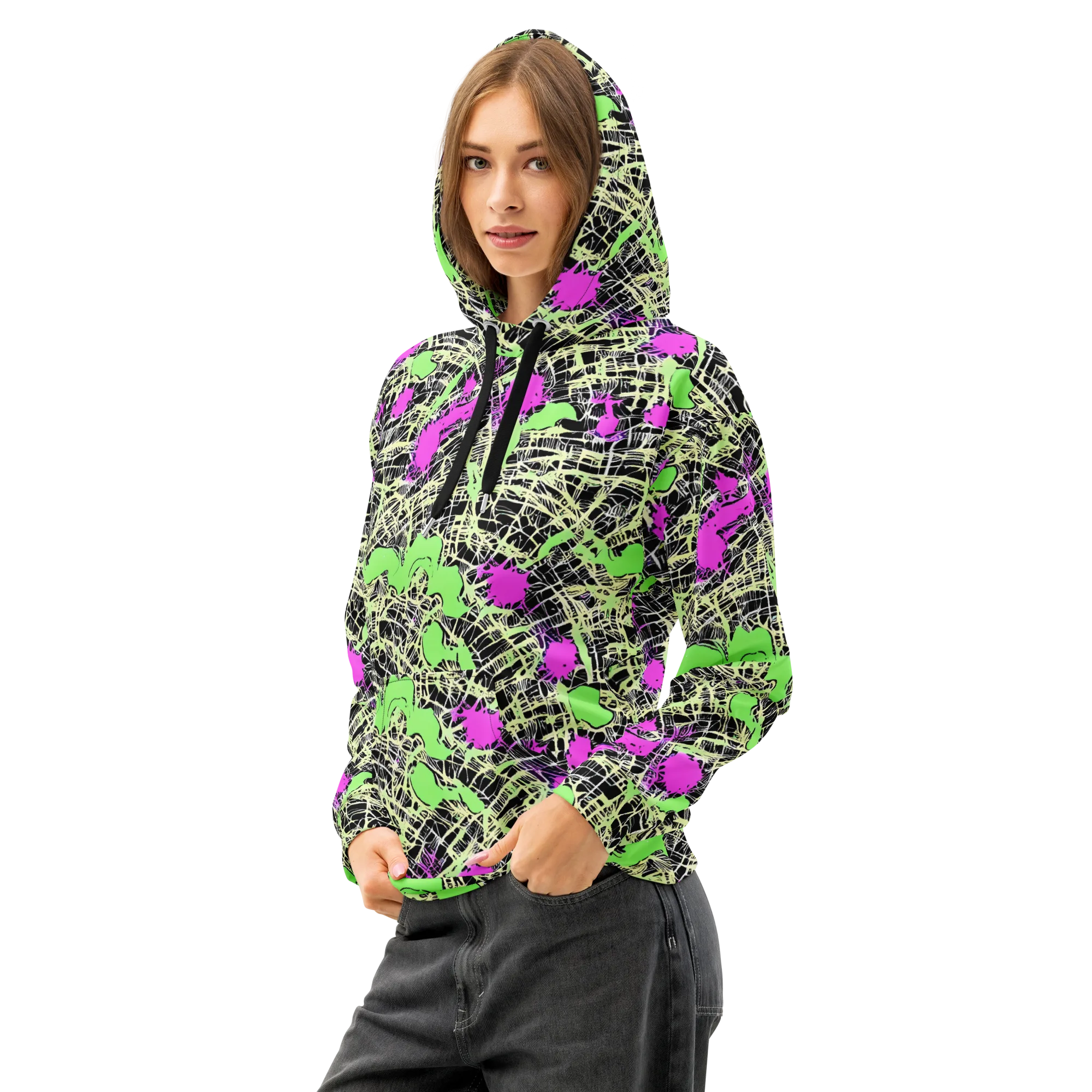 Neon Jungle Riot on Cotton Hoodie — Left Front