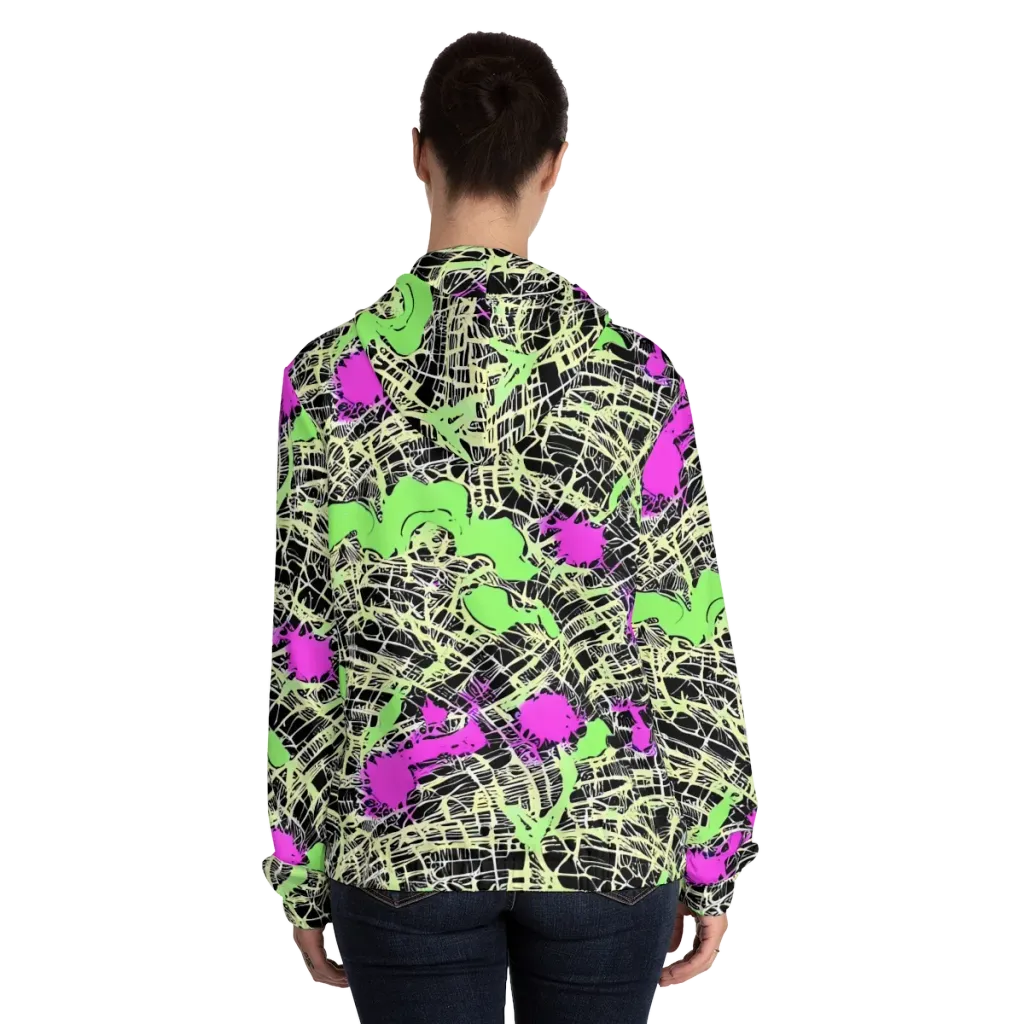 Neon Jungle Riot on Women's Full-Zip Hoodie — Back On Person