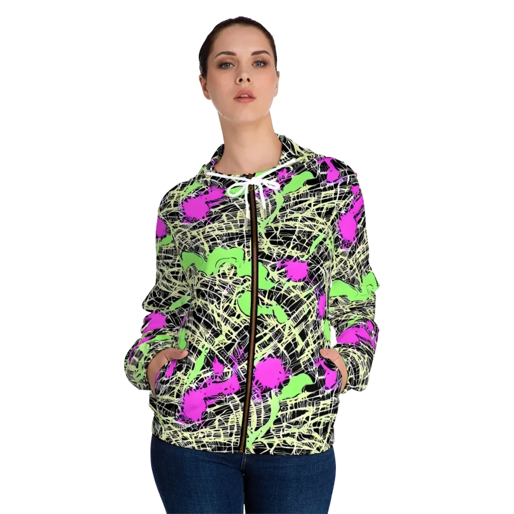 Neon Jungle Riot on Women's Full-Zip Hoodie — Front On Person