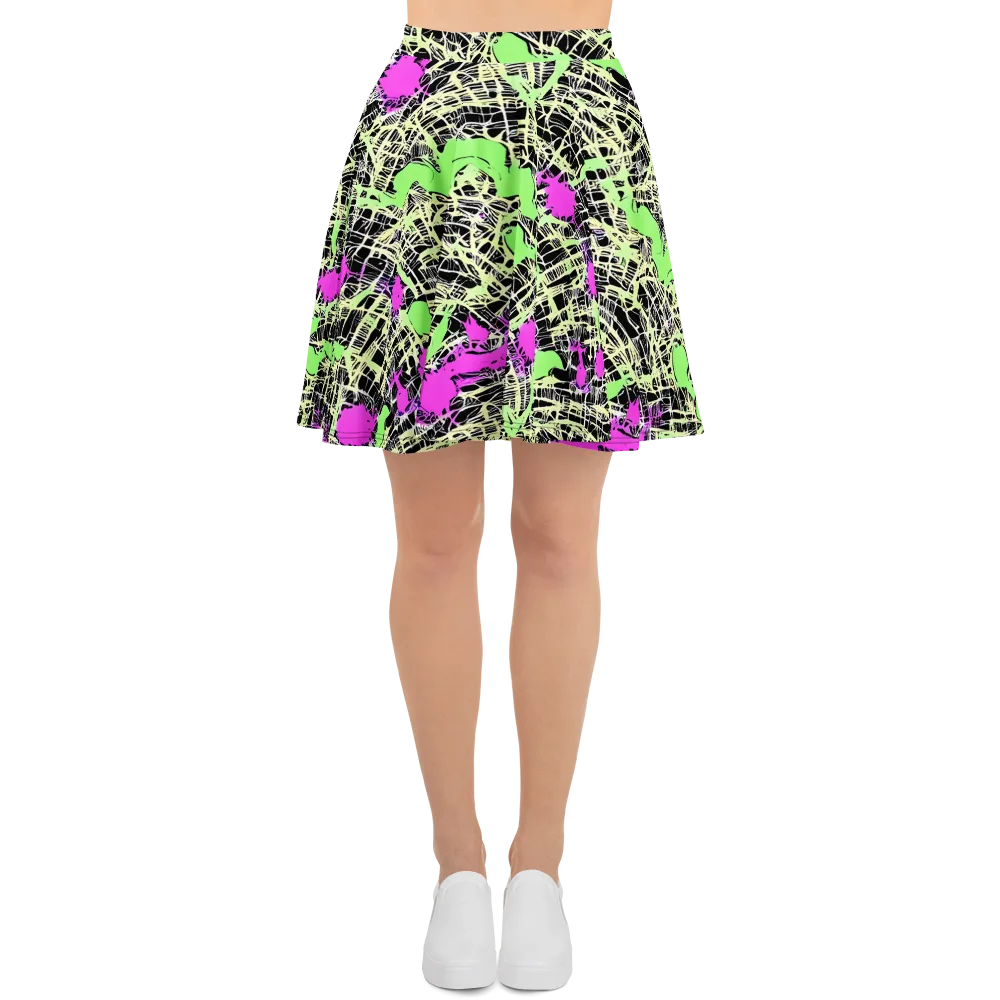 Neon Jungle Riot on Skater Skirt — Front