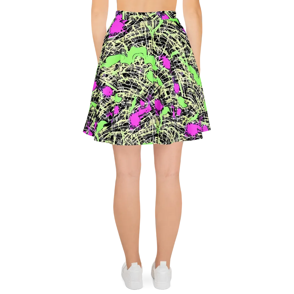 Neon Jungle Riot on Skater Skirt — Back