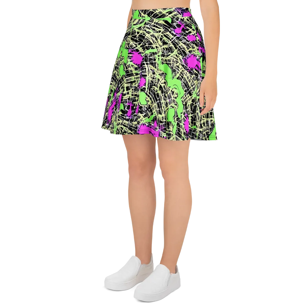 Neon Jungle Riot on Skater Skirt — Left