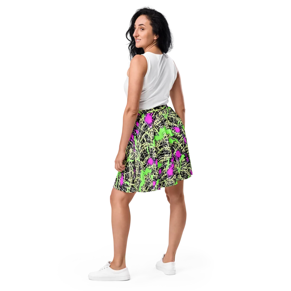 Neon Jungle Riot on Skater Skirt — Back