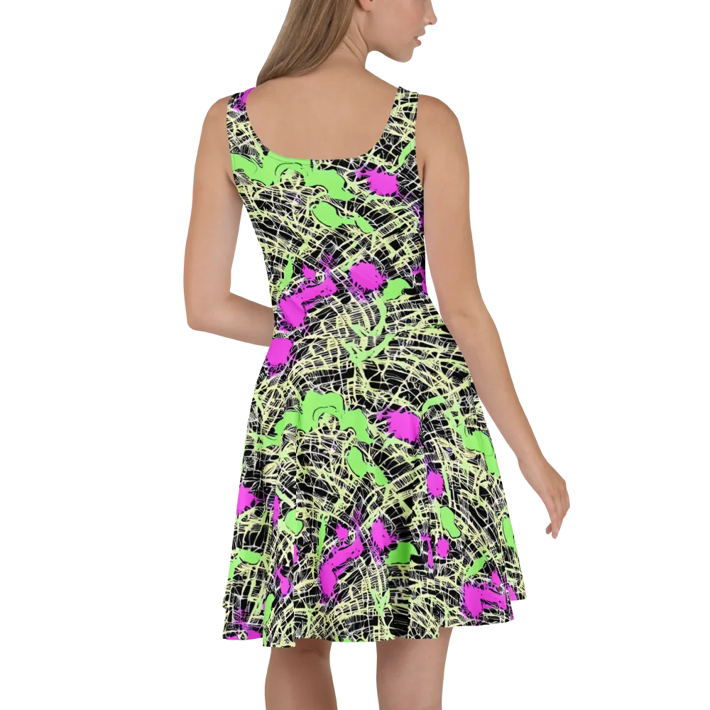 Neon Jungle Riot on Skater Dress — Back