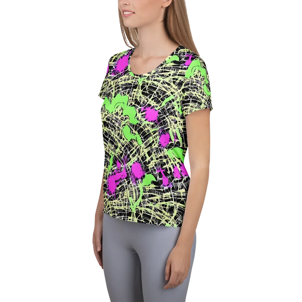 Neon Jungle Riot on Women's Athletic T-Shirt — Left
