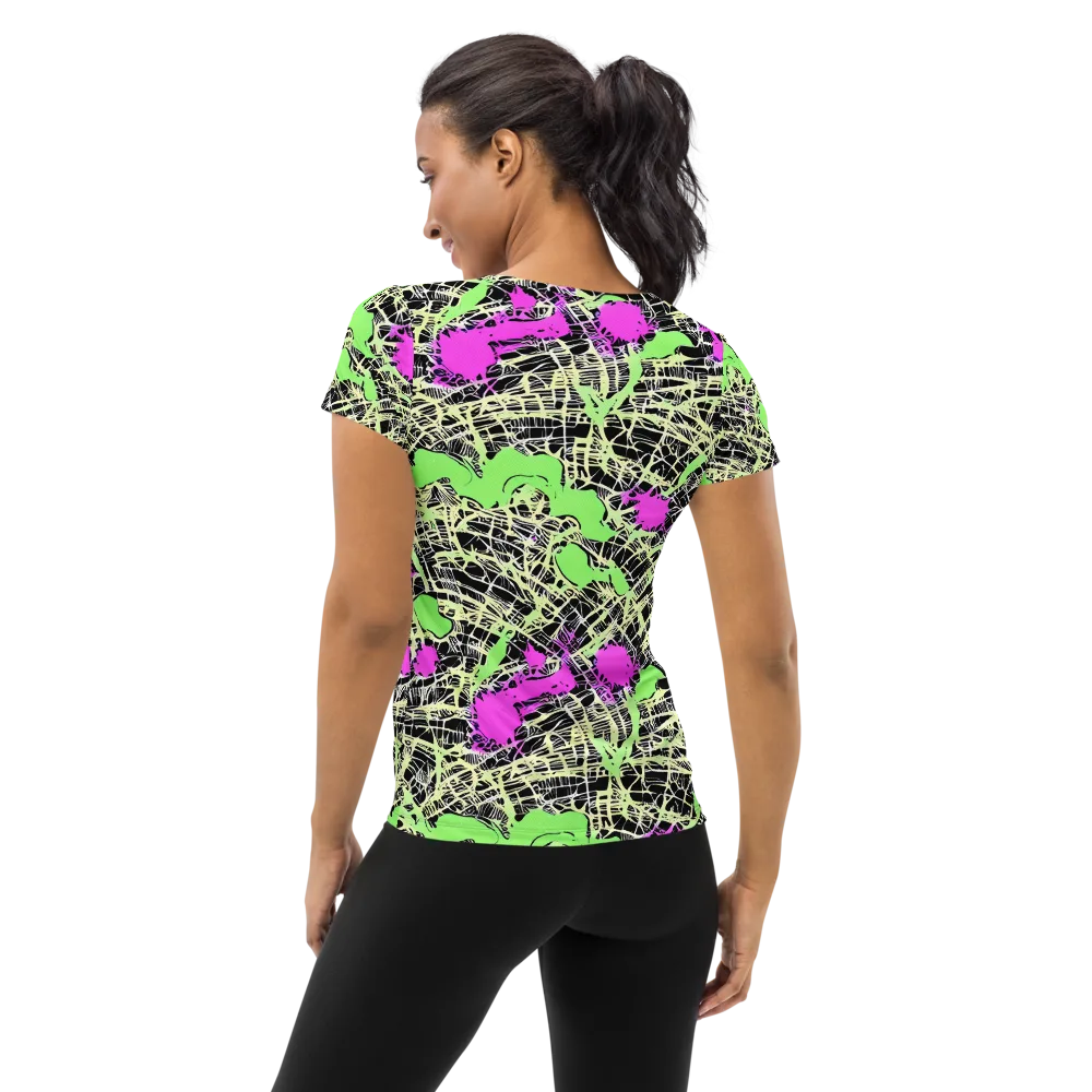Neon Jungle Riot on Women's Athletic T-Shirt — Back
