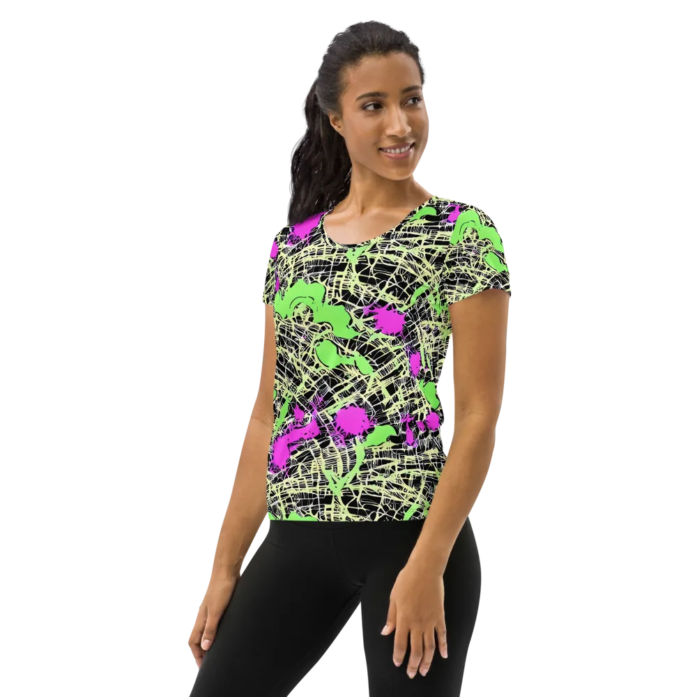 Neon Jungle Riot on Women's Athletic T-Shirt — Left