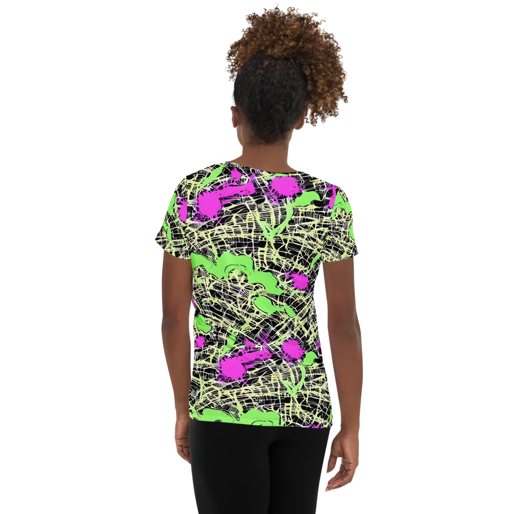 Neon Jungle Riot on Women's Athletic T-Shirt — Back
