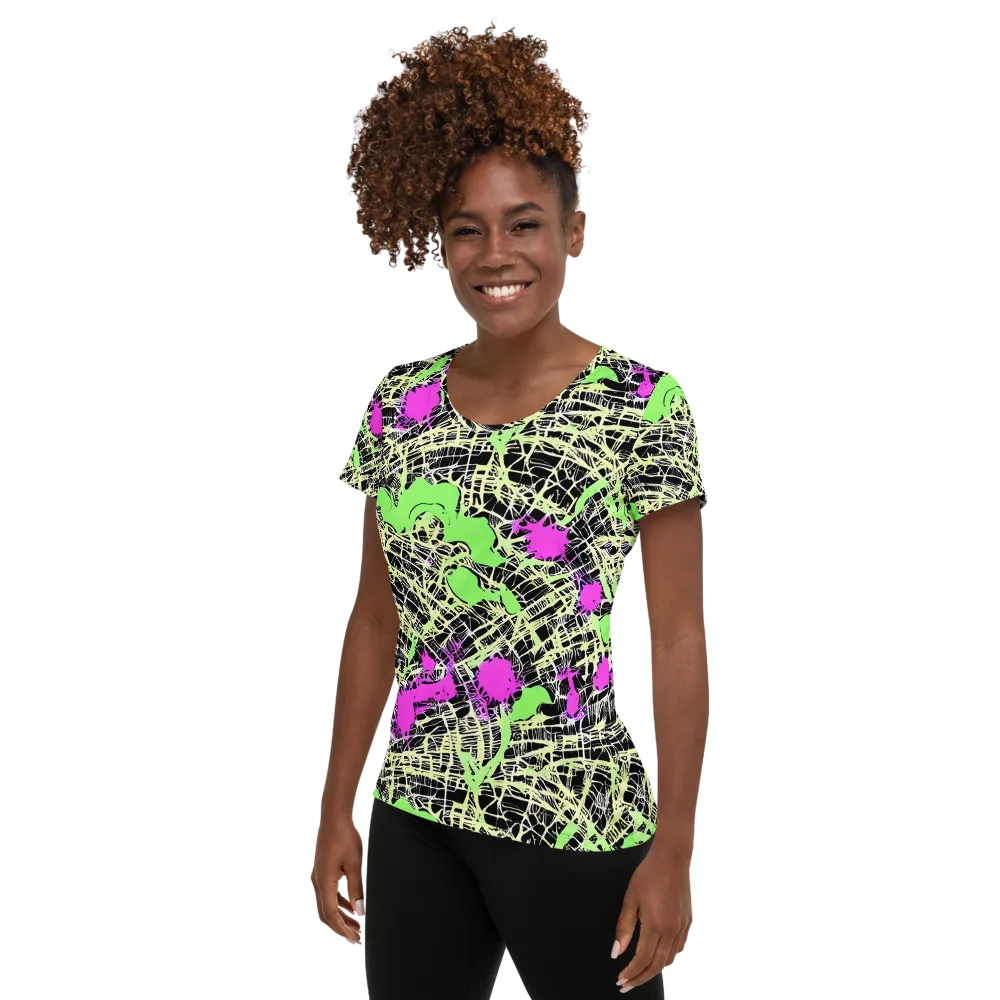 Neon Jungle Riot on Women's Athletic T-Shirt — Left