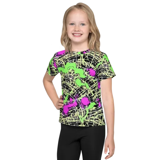 Neon Jungle Riot on a Kids Crew Neck T-Shirt